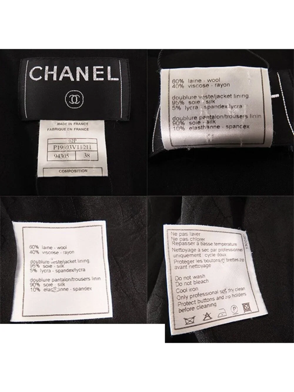 Chanel Ruffle Jacket CC Logo Front Zip Black Wool Rayon Tailored 38